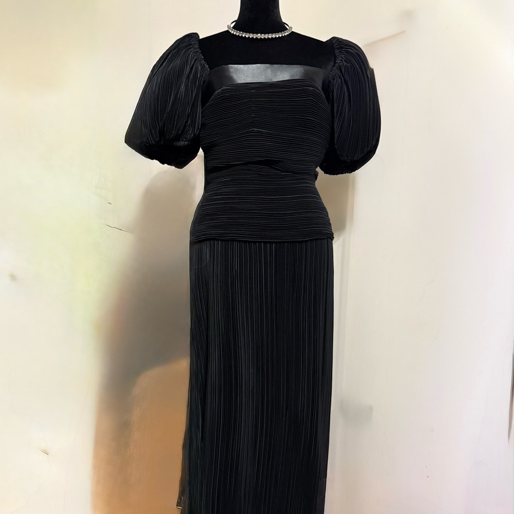 Black Puff Sleeve Sheath Dress with Square Neck